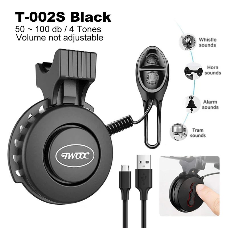 Bicycle Horn USB Rechargeable Bicycle Motorcycle Electric Bell 4 Modes Mountain Road Cycling Anti-theft Alarm