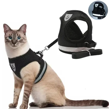 Cat Harness Lead Leash Set Adjustable Reflective Escape Proof Pet Mesh Vest Harness Puppy Dog Collar Small Dog Cat Pet Supplies 1