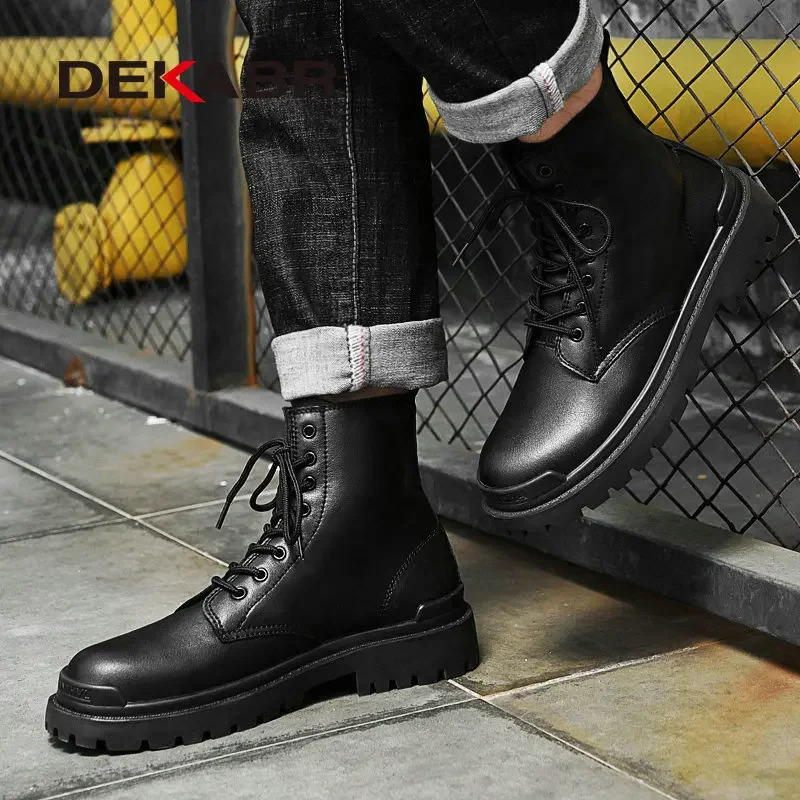 Genuine Leather Men's Ankle Boots High Top Shoes For Men Winter Fashion Male Motorcycle Footwear Snow Boots Size 38~48