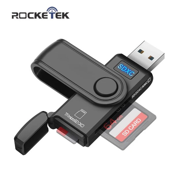 Lecteur de carte USB 3.0, lecteur de carte SD / Micro-SD USB Type C  Adaptateur OTG pour cartes SDXC, SDHC, SD, MMC, RS-MMC, Micro-SDXC,  Micro-SD, Micro-SDHC et UHS-I Noir - Carte mémoire