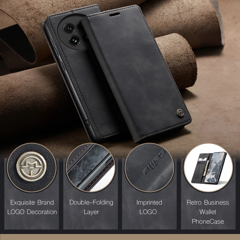 Vintage Leather Flip Wallet Case with Kickstand - Shockproof Anti-Fall Phone Cover with Card and Cash Pocket