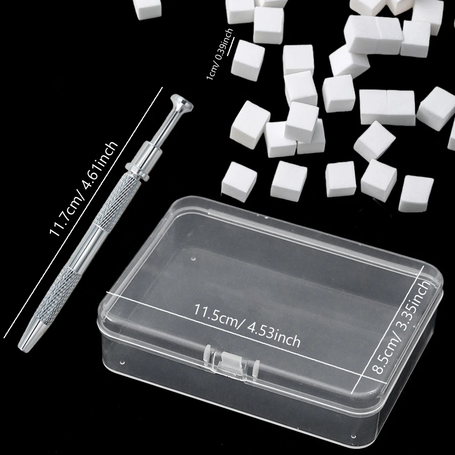 100 Stück Mini-Quadrat-Nagelkunst-Schwämme-Set mit 4-Klauen-Metall-Greifstift für Farbverlaufs-Nageldesigns, Maniküre-Werkzeuge – Detail 6