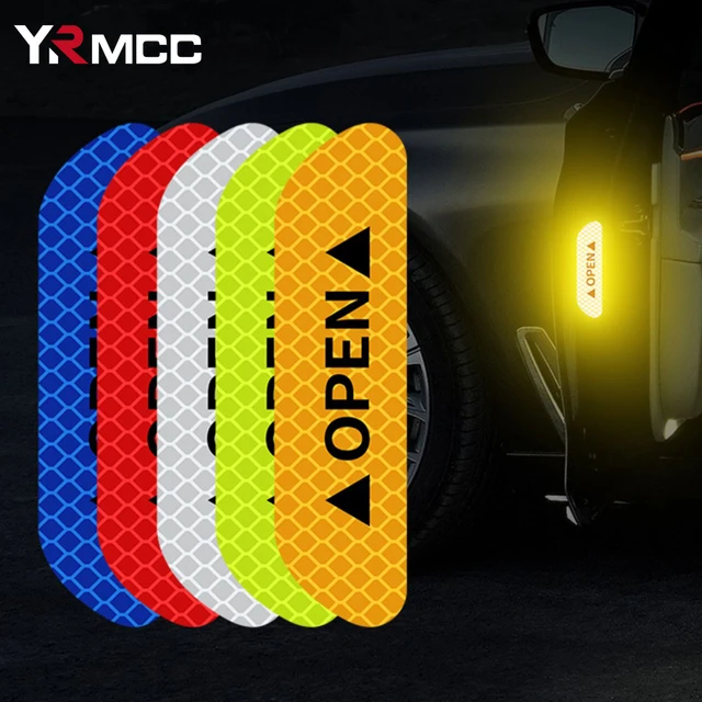 4PCS Reflective Car Door Sticker Safety Opening Warning Reflector Tape Decal Car Accessories Exterior Interior Reflector Sticker 1