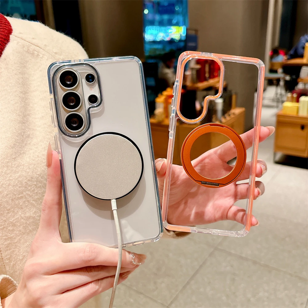 Magnetic 360 Rotating Transparent Shockproof Case with Colorful Bumper