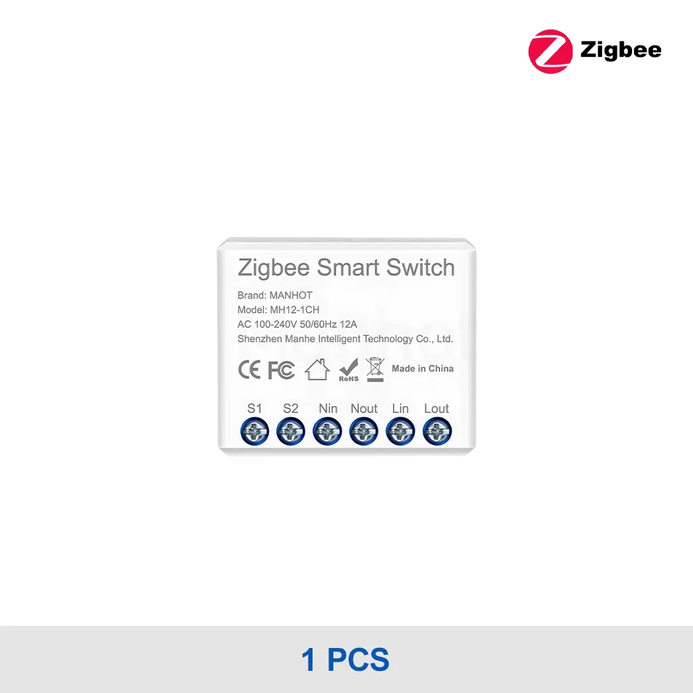 Smart Zigbee Mini Light Switch Module, 16A, with Voice Control Integration