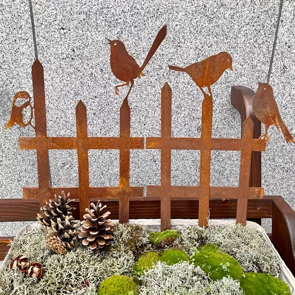 Rustic Metal Bird Garden Stake Outdoor Fence Decoration For Valentine's Birthday & Mother's Day Gifts