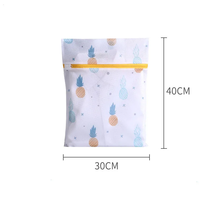 Laundry Bag Pineapple Printing Zippered Mesh Polyester Washing Net Bag for Underwear Sock