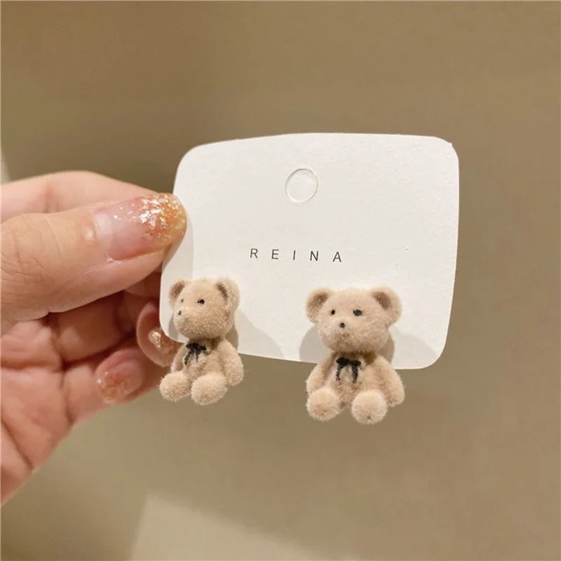 Flocking Plush Rabbit Stud Earrings Detail 6