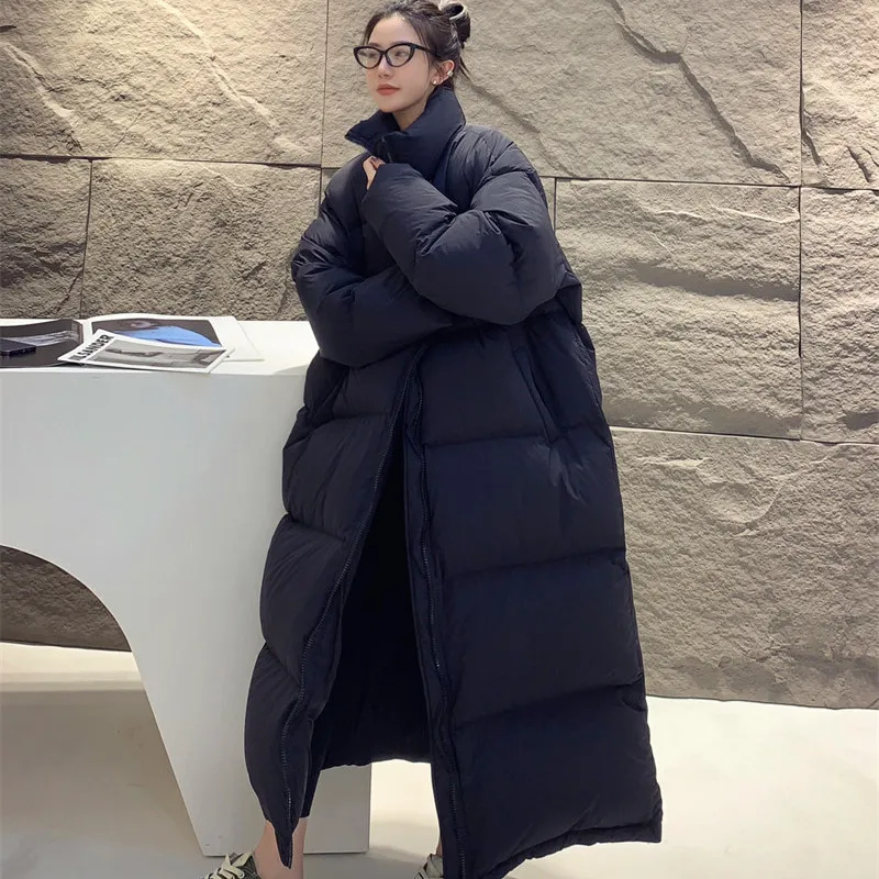 

Winter Women's Parkas Jacket Korean Fashion Loose Oversized Thickened Stand-up Collar Windproof Warm Extra-long Coat Women