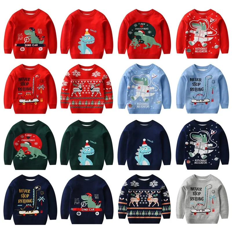 

Autumn Winter Children's Sweater Cartoon Print Cotton Toddler Boys Girls Knitted Sweater Long Sleeve Warm Kids Christmas Clothes