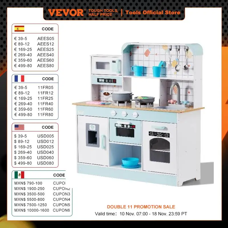 VEVOR Kitchen Counter Play Set DIY Simulated Cooking Food Tableware Play House with Sound Pretend Game Toy Gift Kid Boy Children