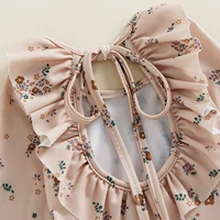 Kids Baby Girl Summer Swimwear Floral Print Backless Ruffles Long Sleeve Bodysuit Bathing Suit Girls Beachwear 0-4 Years 6