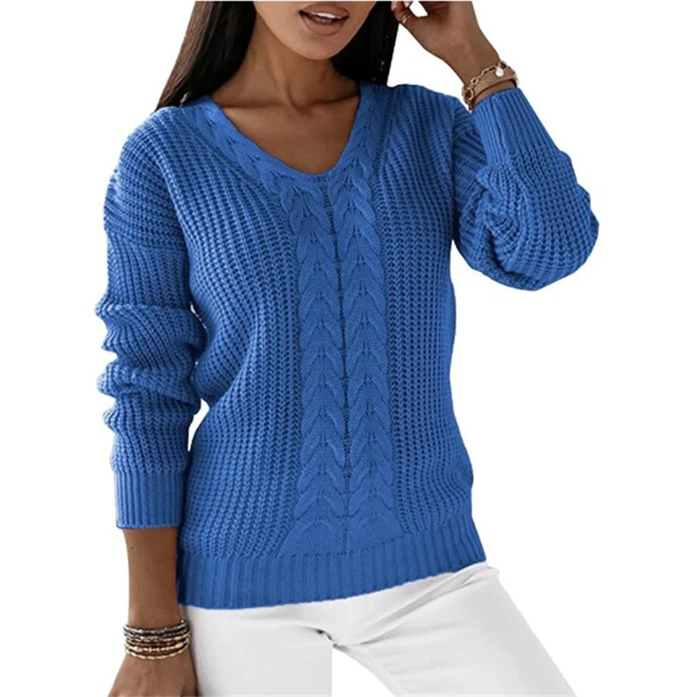 

Female Sweater Long Sleeve Loose Plain Slight Strech Solid Color Cable Knitted Commuter Daily Comfy Fashion Autumn