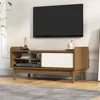 Coffee Table with Storage and Sliding Doors, Mid-Century Modern Coffee Table , Rattan Woven Door, Wooden Accent Center Tables 4
