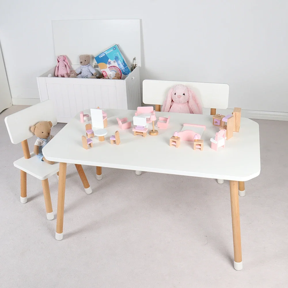 School Wooden White Children Table and Chair Set for Kids Learning Desk and Chair Kids Bedroom Furniture
