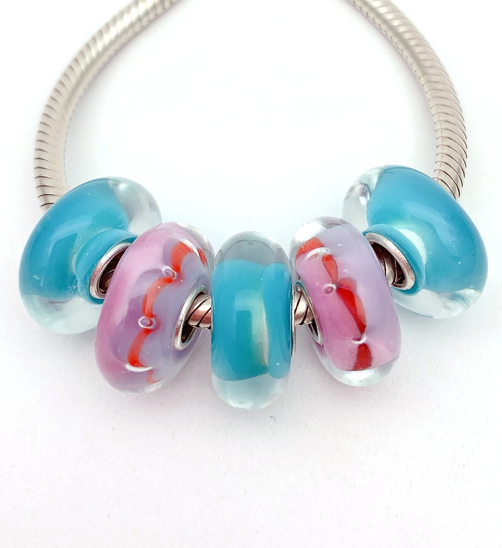 

XHYG78 5X 100% Authenticity S925 Sterling Silver Beads Murano Glass beads Fit European Charms Bracelet diy jewelry Lampwork