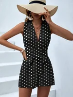 Women's Romper Black Polka Dot Sleeveless Deep V Neck Short Wide Leg Playsuit Casual Spring Summer Beach Vacation Party Jumpsuit - Image 2