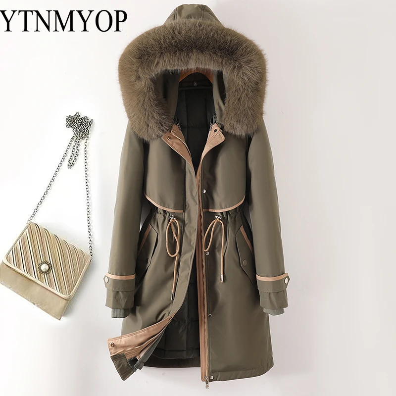 

YTNMYOP Snow Outwear Parkas Women Winter Warm Long Coat M-6XL Distachable Fashion Slim Jackets High Street Female