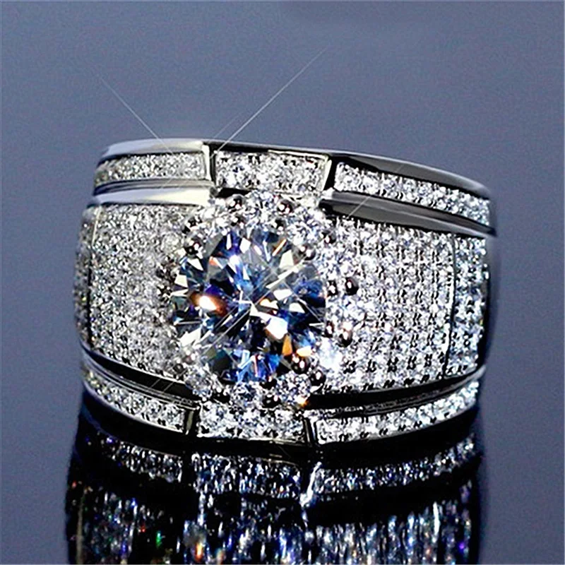 

European and American Fashion Sterling Silver All Diamond Men's Ring High Luxury Jewelry Silver