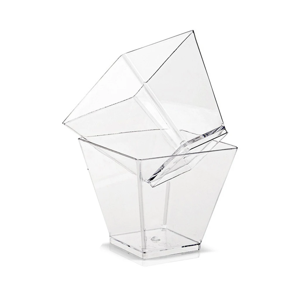 50pcs Plastic Dessert Cup Kitchen Decor Square Mini Dessert Cups with Spoon Set Reusable Accessories for Jelly Mousse Ice Cream