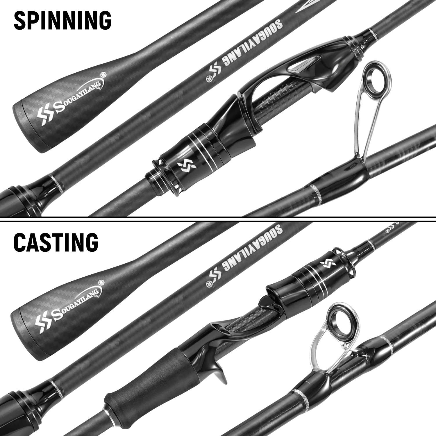 Sougayilang Vollcarbon-Angelrute, solide, empfindliche Spitze, integrierter rutschfester Griff, Anti-Tangle-SIC-Führungsring für 8–25 lb Line Wt – Detail 2