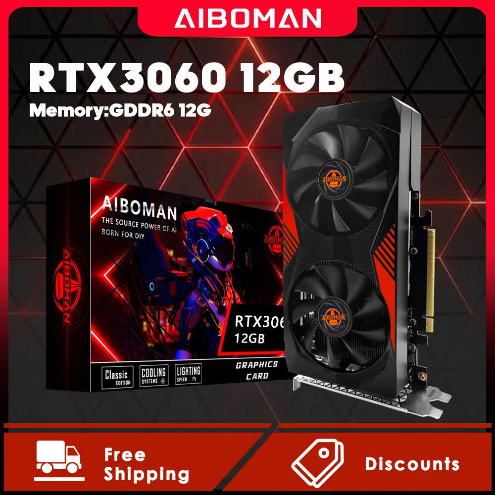 بطاقة فيديو AIBOMAN NVIDIA RTX3060 12GB GDDR6 192bit 3584SP مكون بطاقات فيديو الألعاب