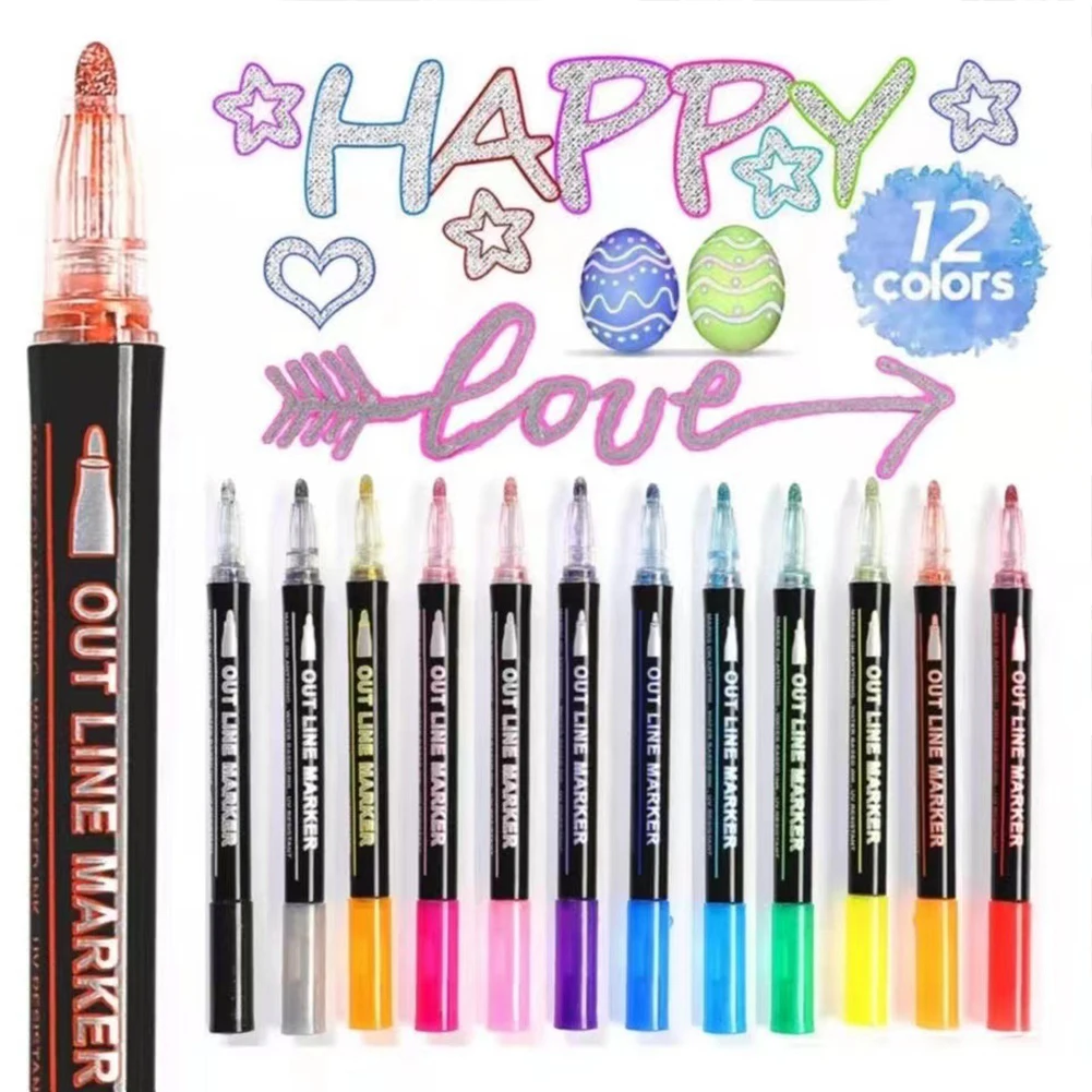 Double Line Silver Anime Pens Art Crafting Supplies DIY Micro Pen Self Outline Metallic Markers