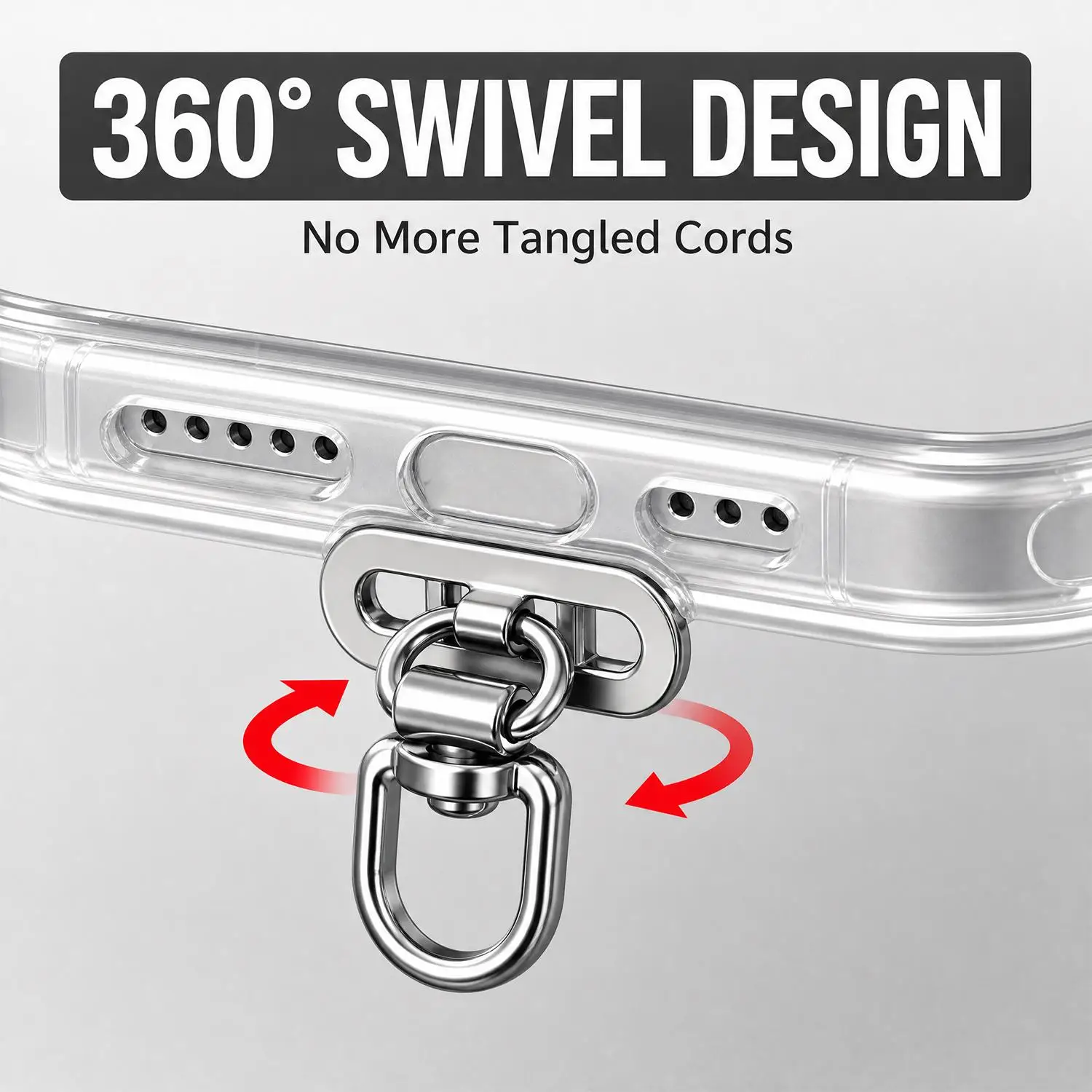 Ultra-Thin Rotatable Stainless Steel Phone Lanyard Patch with Hanging Cord Clip