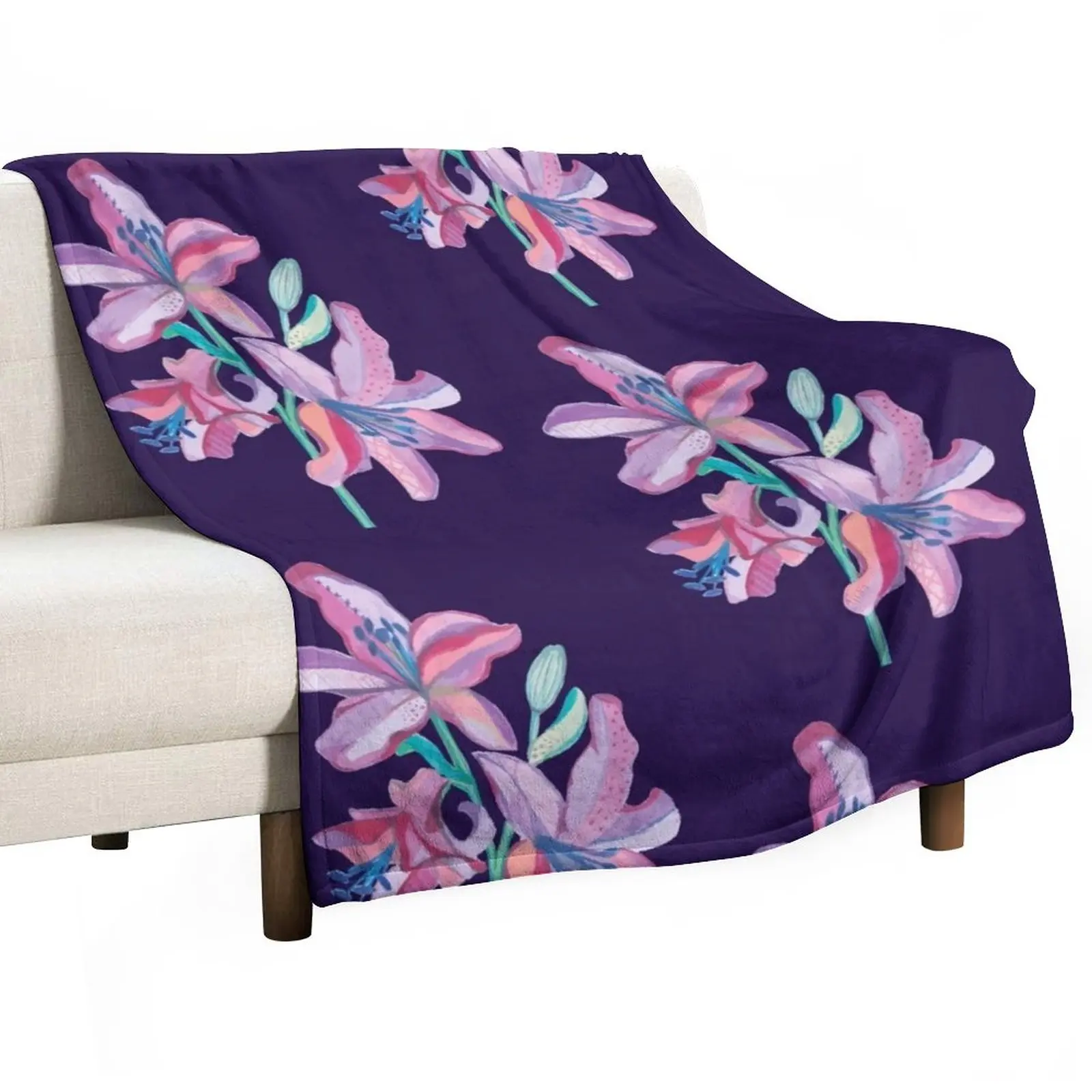 

Lily Flower Artwork Throw Blanket Blanket For Decorative Sofa Furry Blanket