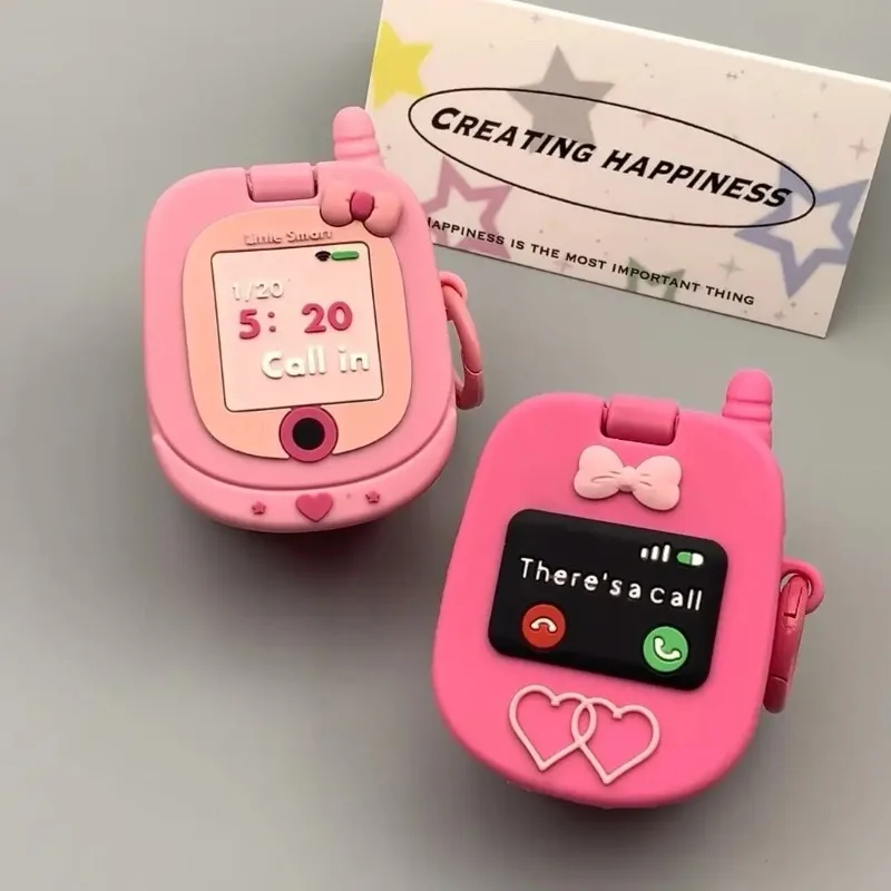 Pink Love Flip Mirror Phone Headphone Cover For apple airpods1/2 Pro Pro2 3 4 Simulation Silicone Retro Soft Case