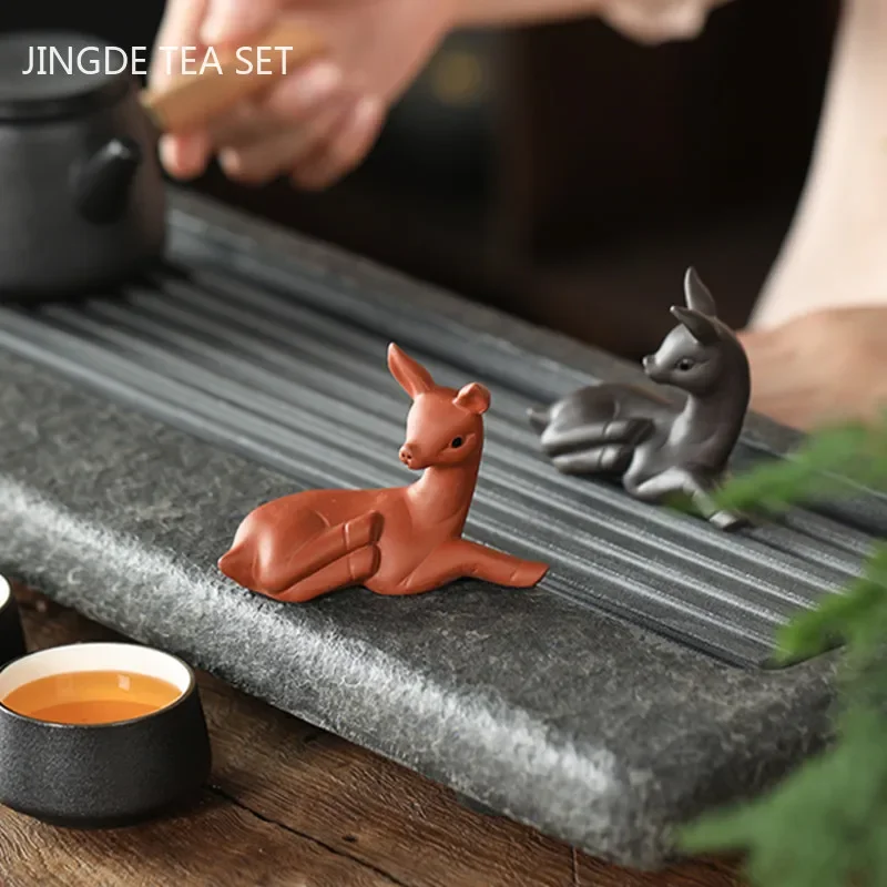 Purple Clay Fawn Model Statue Decoration Boutique Tea Pet Ornaments Study Desktop Decor Crafts Chinese Tea Set Accessories