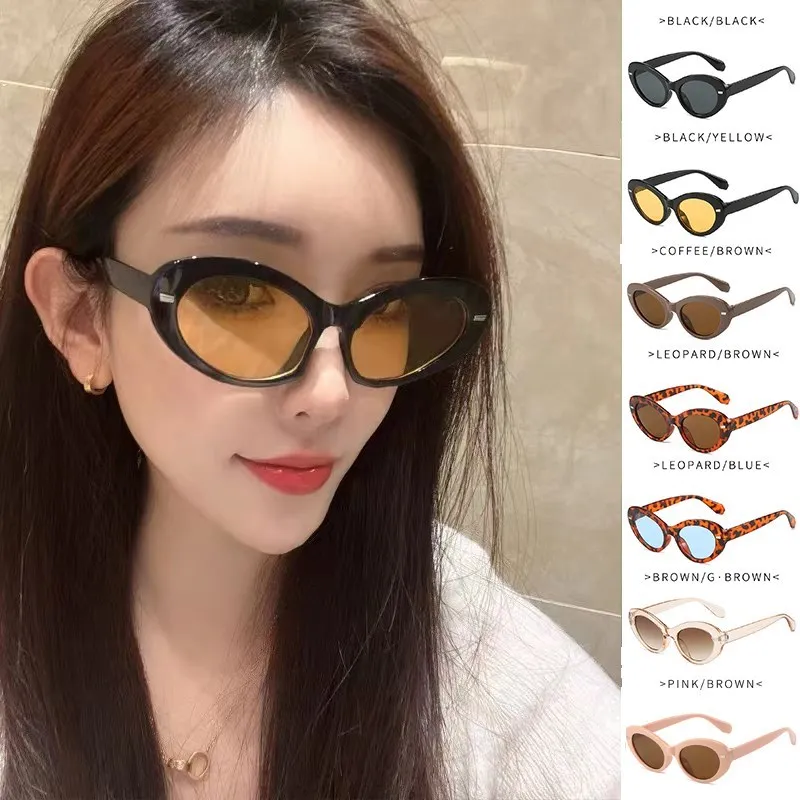 

Fashion cat eye Sunglasses Women Vintage Rivet oval lens Sun Glasses Female Brand Designer eyeglasses UV400 Oculos De Sol