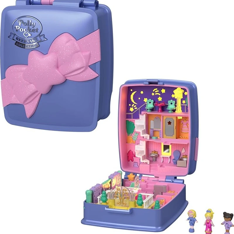 

New Surprise Doll Polly Pocket Keepsake Collection Starlight Dinner Party Compact Heritage Playset with 3 Dolls and Lights