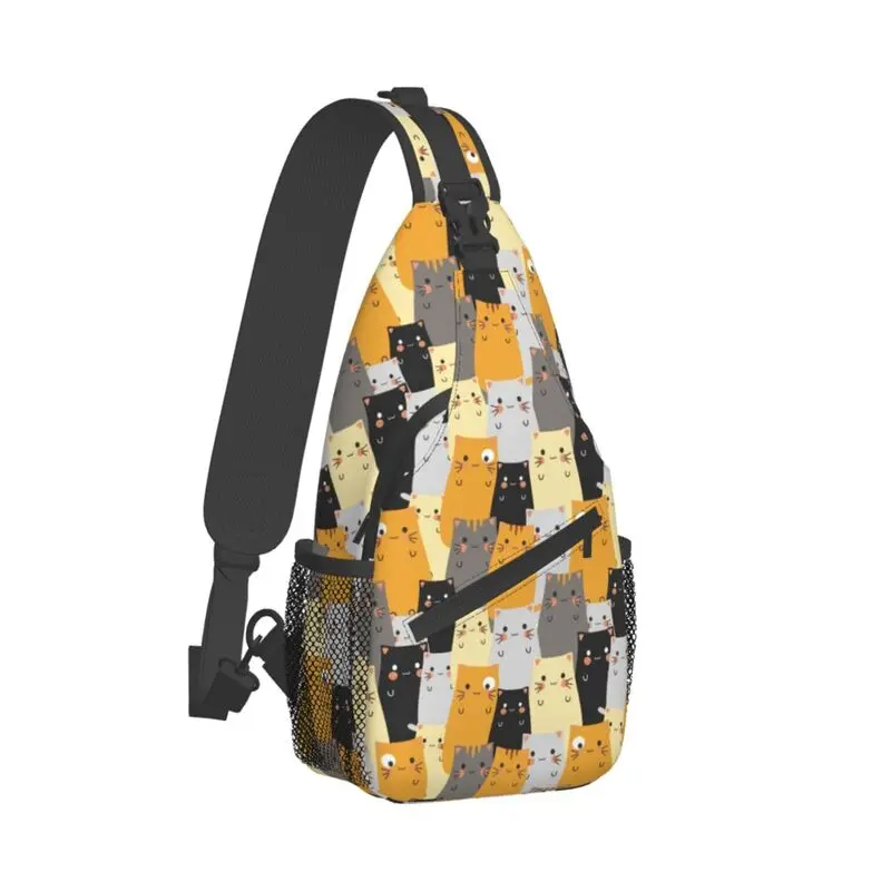 

Cute Cats Cartoons Pattern Sling Chest Crossbody Bag Men Cool Funny Kitten Shoulder Backpack for Travel Cycling