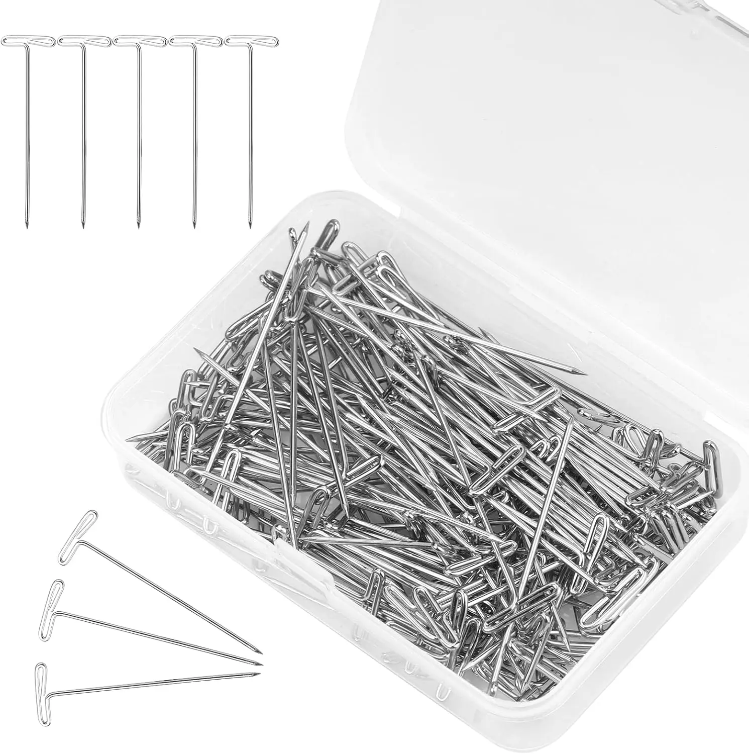 MIUSIE 120Pcs T Pins Sewing Pins for Wigs Blocking Knitting Wig Making and Crafts Stainless Steel Head for Sewing