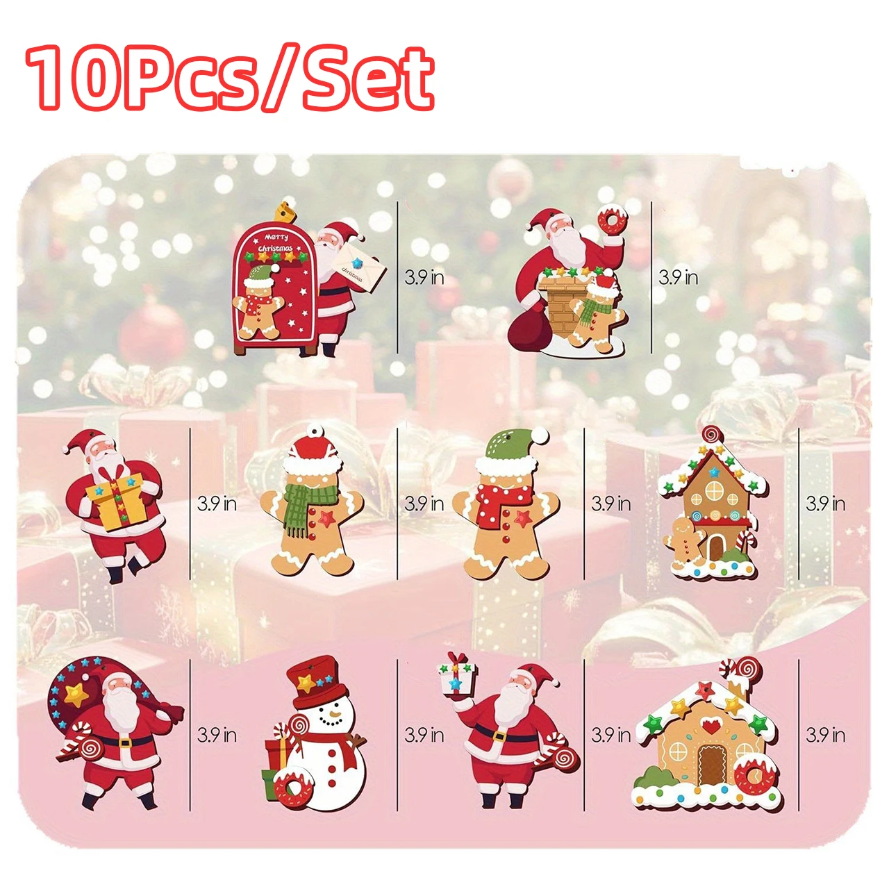 10Pcs Christmas Wooden Pendants Santa Claus Xmas Tree Hanging Ornaments Home Party Christmas Decor New Year Gifts