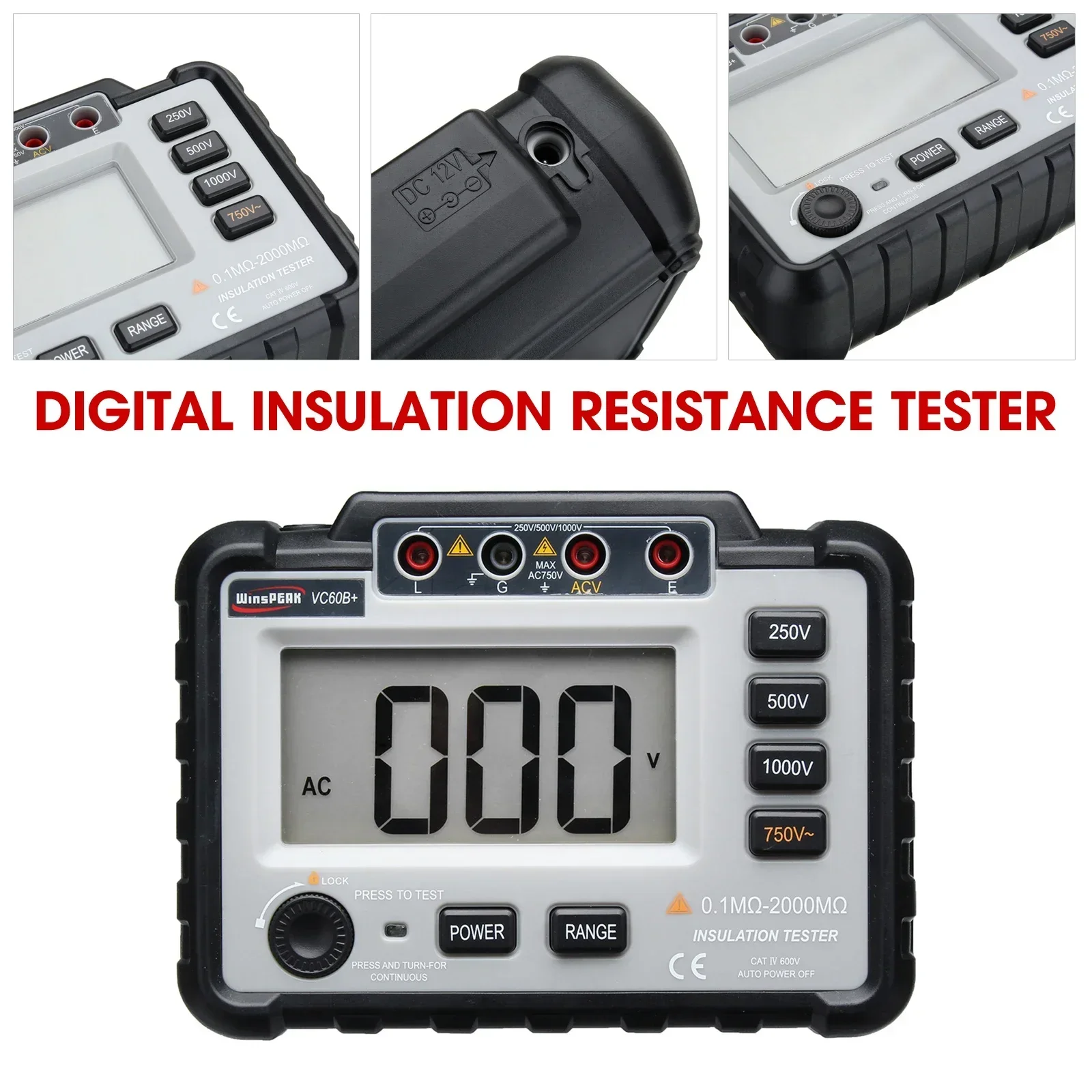 

VC60B+ Digital MegOhm Resistance Meter Insulation Tester 250V 500V 1000V DC Voltage Short Circuit Input Alarm Megger