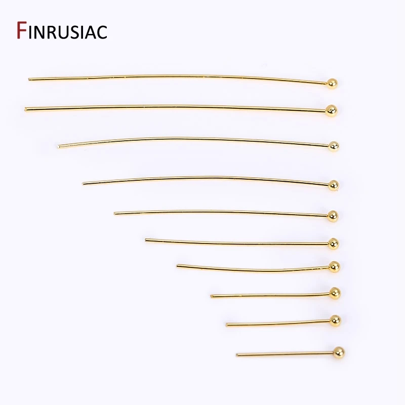 Gold Plated Brass Metal Ball Pins Eye Pins Flat Head Pins For Jewelry Making DIY Jewelry Pin Supplies 50PCS/lot