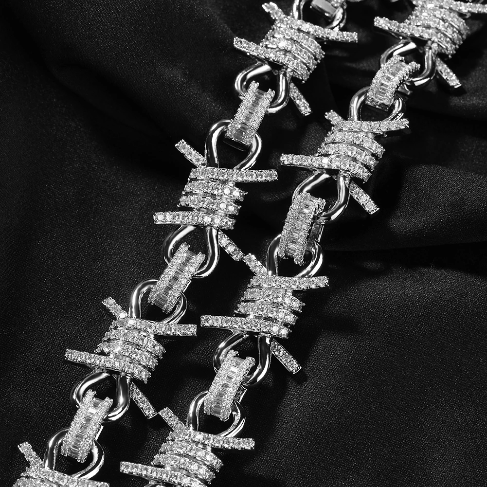 THE BLING KING Men's Large Barbed Wire Chain Bracelet Iced
