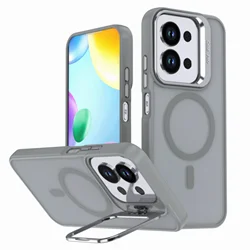 Luxury Magnetic Matte Translucent Phone Case with Metal Lens Stand and Shockproof Design for Redmi 15 5G (169mm) (GRAY)