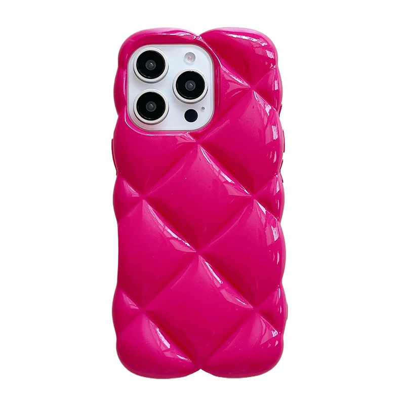 Rose Diamond Grid Pattern Shockproof Glossy Silicone Phone Case