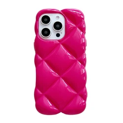 Rose Diamond Grid Pattern Shockproof Glossy Silicone Phone Case - iPhone 13 Pro Max (Rose)