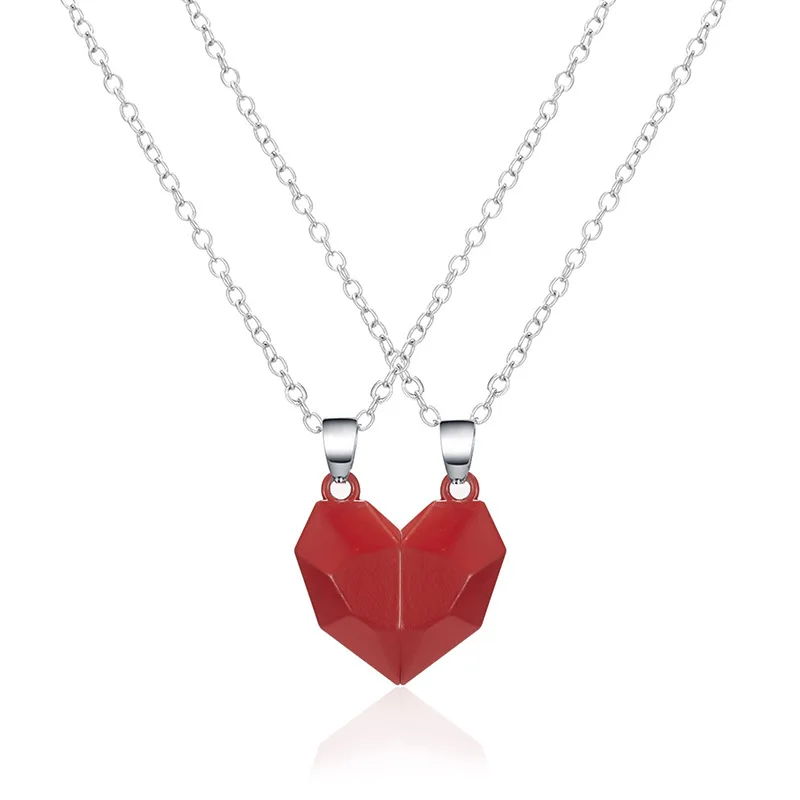 Couples and Best Friends Magnetic Heart Necklace Set in Gold and Silver, Magnetic Half Heart Necklaces Stainless Steel