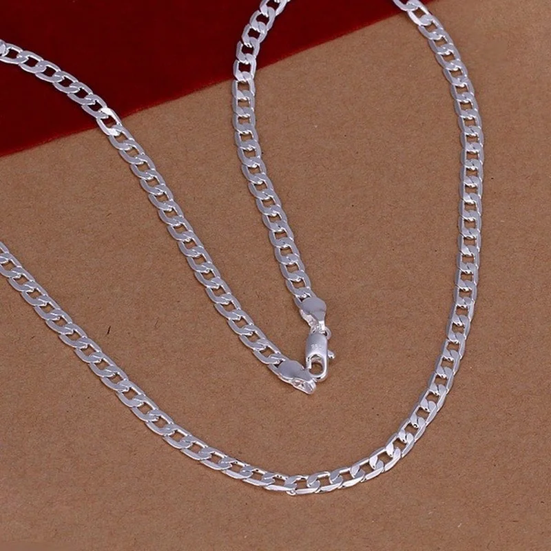 

16-30inch Silver color necklace exquisite luxury gorgeous charm fashion 4MM chain women men jewelry stamped 925