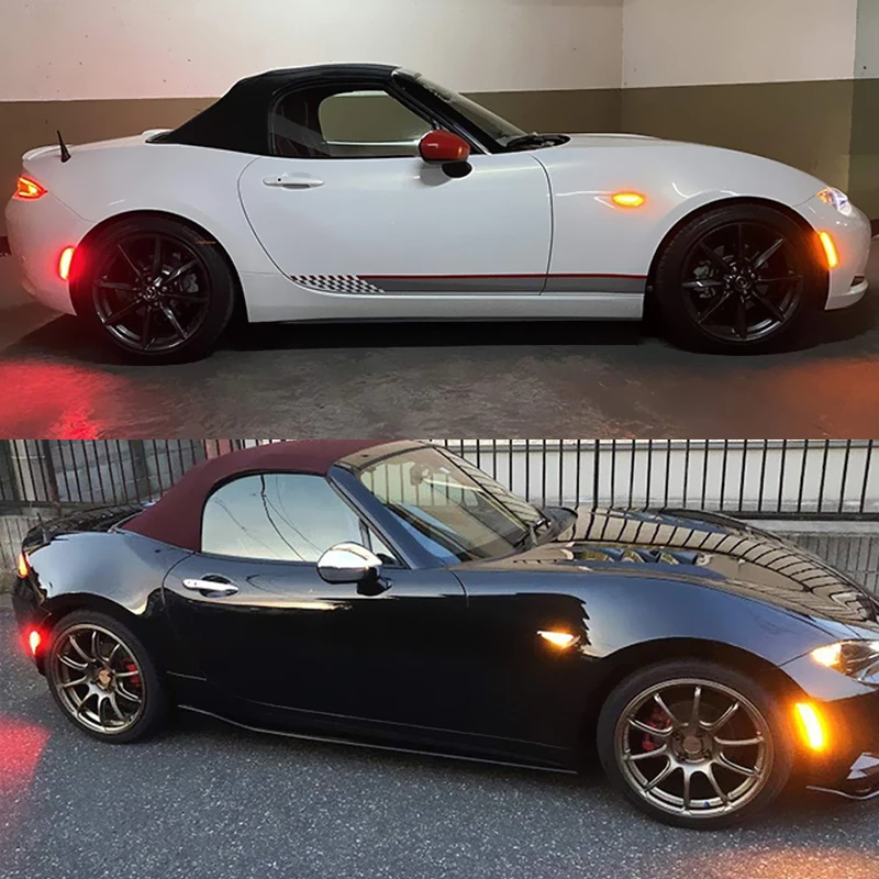For Mazda MX-5 MX5 Miata 2016-2023 Clear & Smoked Lens LED Side Marker Lamp Amber Front Red Rear Side Fender Reflector Lights