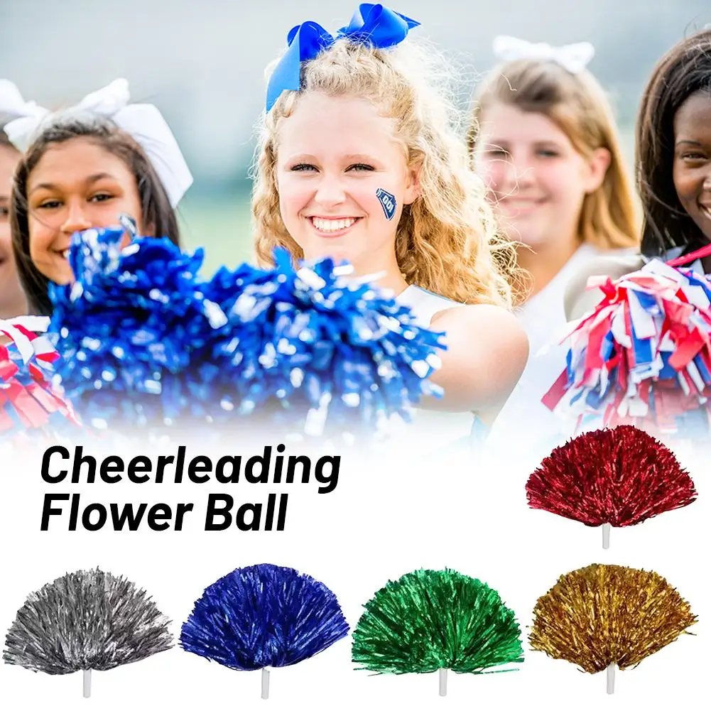 Children's Cheerleading Pom Poms with Handle Cheer Balls Gold Yellow Pink Red Green Blue for Women Girl Kids Pompoms Access T3F9