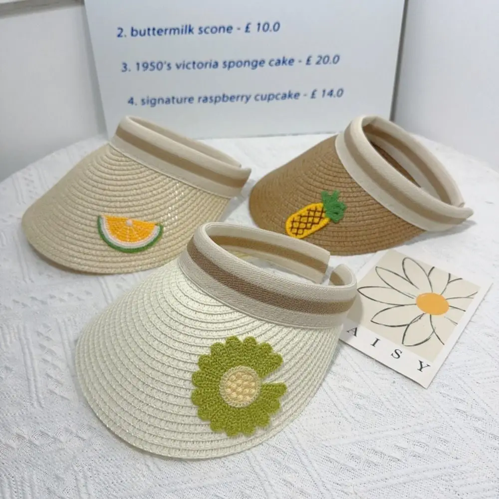 

Детская соломенная шляпа с фруктами, Солнцезащитная шляпа в Корейском стиле, женская пляжная шляпа без верха, шляпа с затенением, Детская шляпа с козырьком для девочек