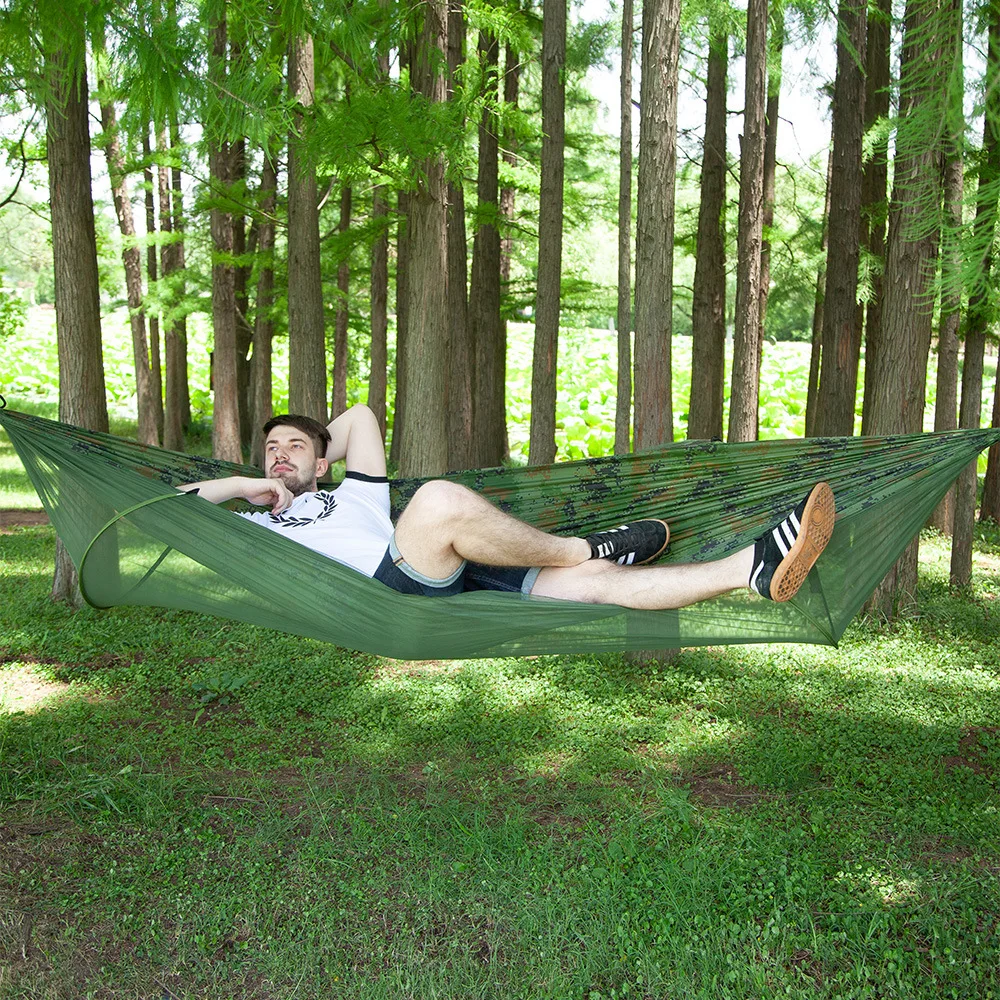 1-2 Person Outdoor Camping Hammock High Strength Parachute Fabric Hanging Bed Travel Hunting Sleeping Swing with Mosquito Net