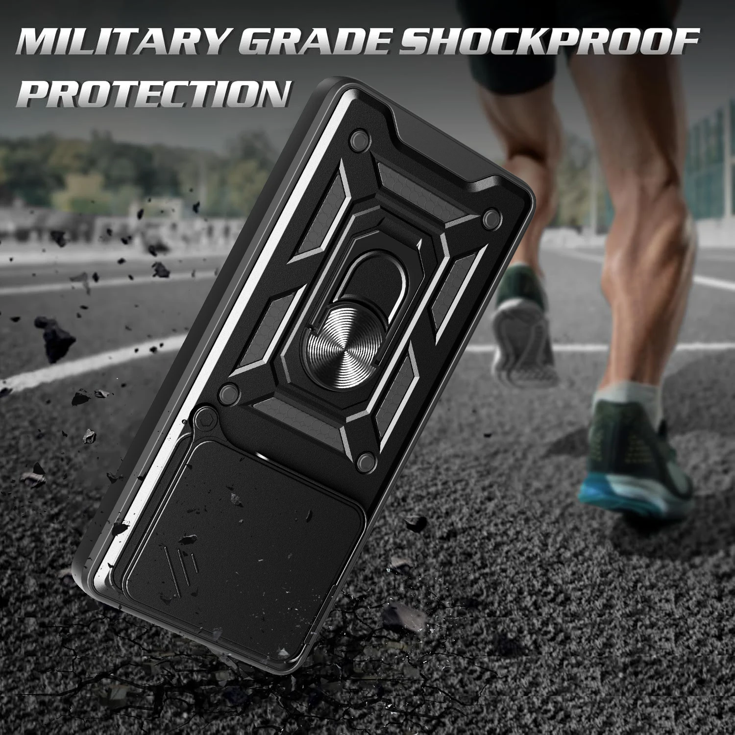 Sliding Window Armor Case with Ring Holder Phone Cover