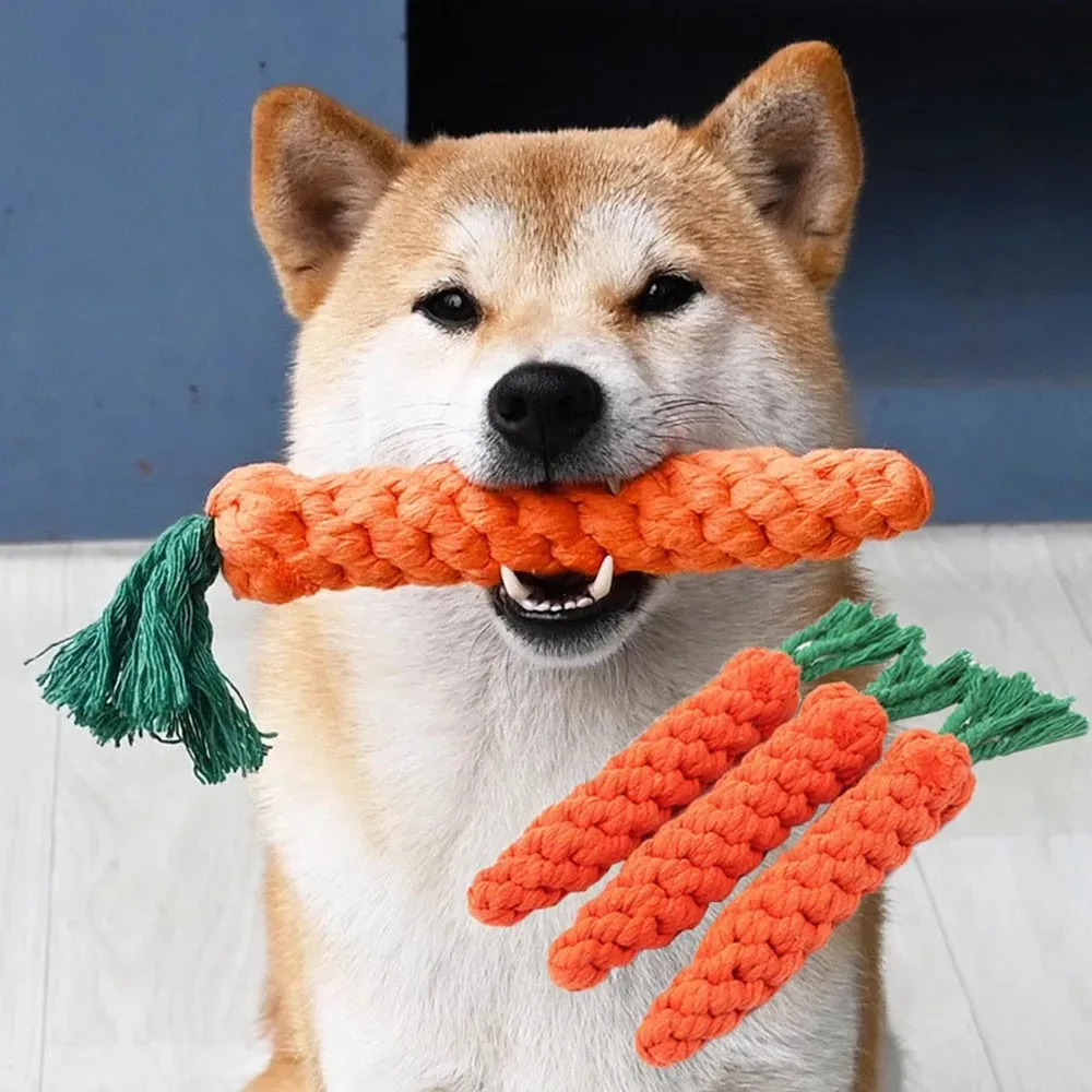1Pcs Karotte Hund Biss Seil Haustier Hund Spielzeug Sicher Langlebig Geflochtene Biss Hund Kauen Spielzeug Beständig Welpen Molaren Reinigung zähne Baumwolle Seil – Detail 1